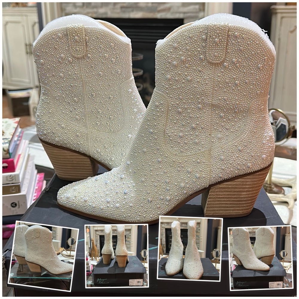 Betsey Johnson Emory Pearl Western Boot in Pearl Accent, Size 10. BNIB, Unworn